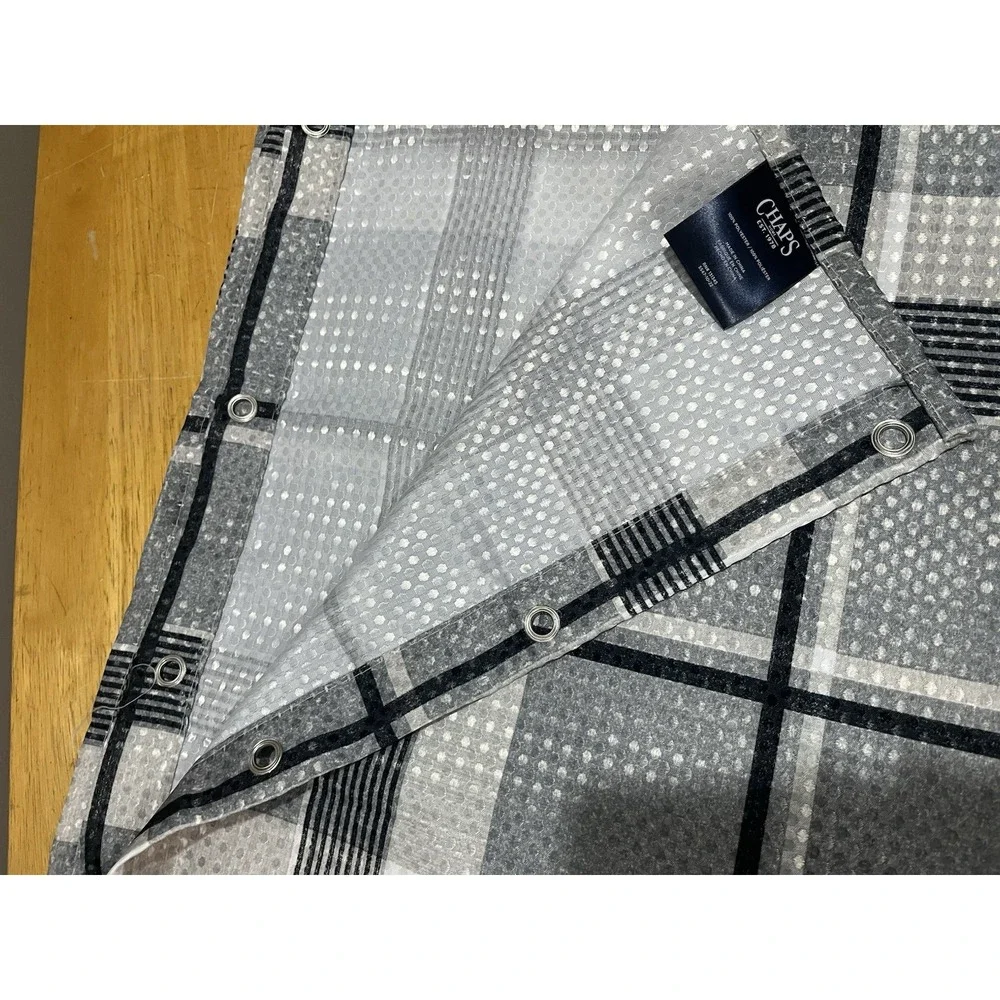 Chaps Ralph Lauren Black Gray Plaid Fabric Shower Curtain 70x72